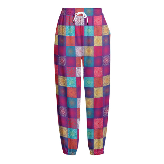 Boho Mandala Patchwork Pattern Print Fleece Lined Knit Pants