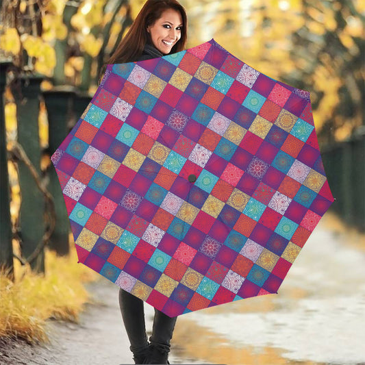 Boho Mandala Patchwork Pattern Print Foldable Umbrella