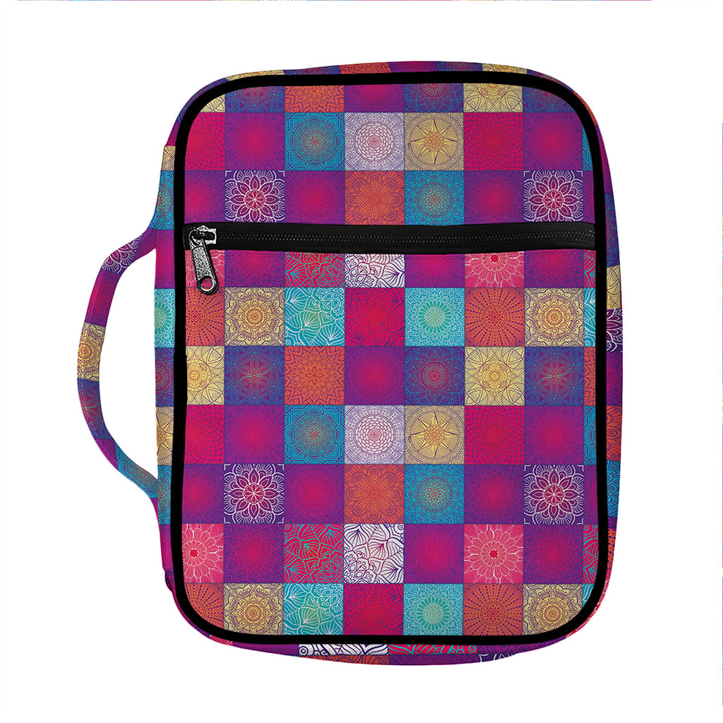 Boho Mandala Patchwork Pattern Print Front Pocket Bible Bag