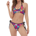 Boho Mandala Patchwork Pattern Print Halter Scoop Tie Side Bikini