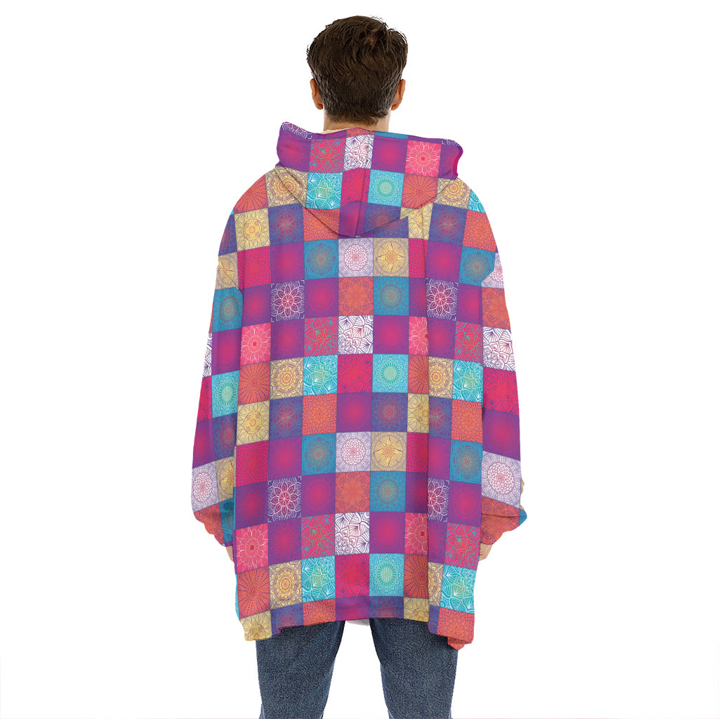 Boho Mandala Patchwork Pattern Print Hoodie Blanket