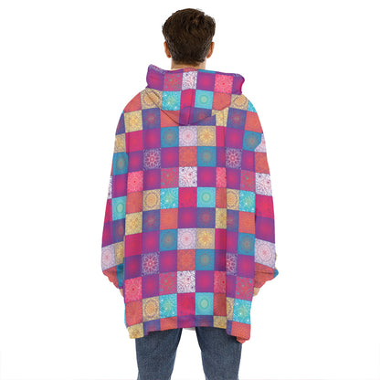 Boho Mandala Patchwork Pattern Print Hoodie Blanket