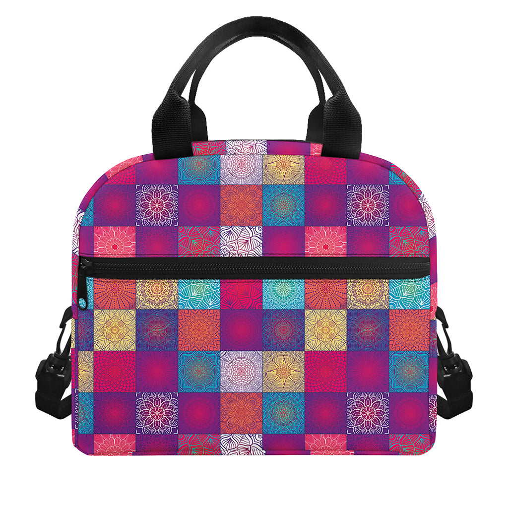 Boho Mandala Patchwork Pattern Print Insulated Lunch Bag