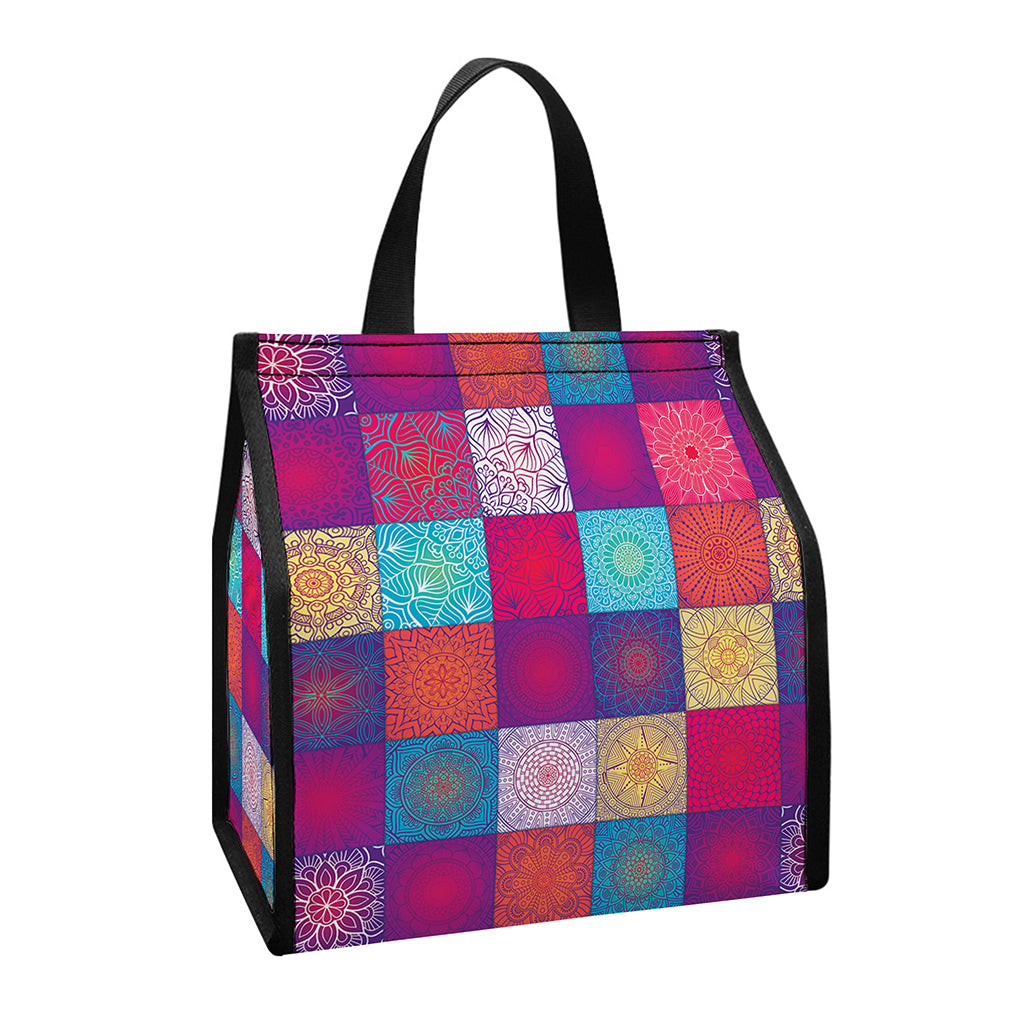 Boho Mandala Patchwork Pattern Print Insulated Lunch Tote
