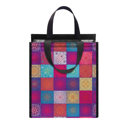 Boho Mandala Patchwork Pattern Print Insulated Lunch Tote