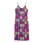 Boho Mandala Patchwork Pattern Print Jersey Midi Cami Dress