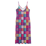 Boho Mandala Patchwork Pattern Print Jersey Midi Cami Dress