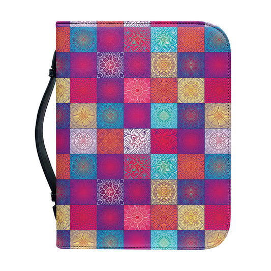Boho Mandala Patchwork Pattern Print Leather Bible Cover