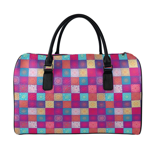 Boho Mandala Patchwork Pattern Print Leather Duffle Bag