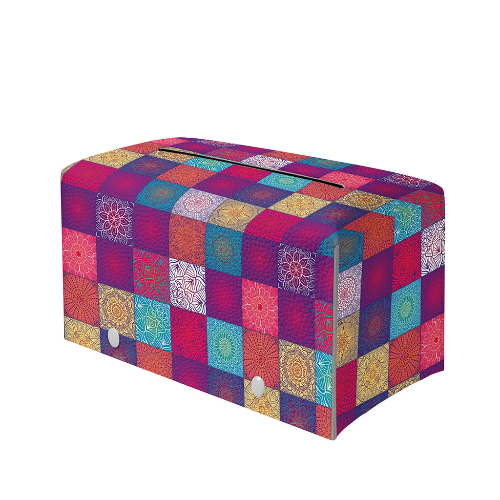 Boho Mandala Patchwork Pattern Print Leather Tissue Box Cover