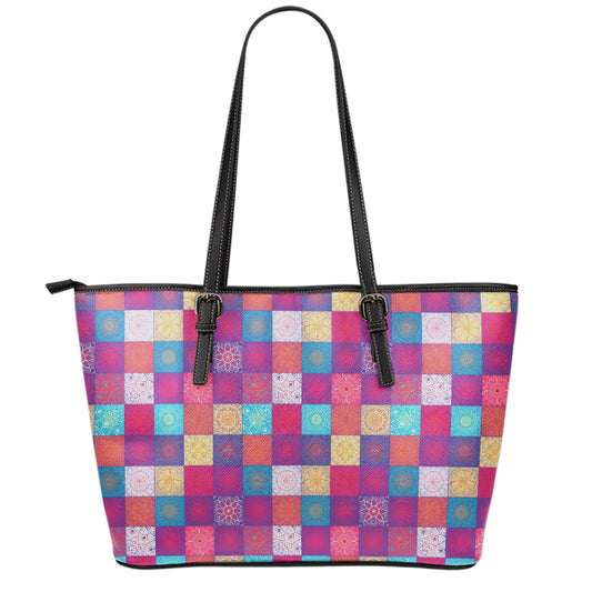 Boho Mandala Patchwork Pattern Print Leather Tote Bag