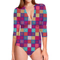 Boho Mandala Patchwork Pattern Print Long Sleeve Swimsuit