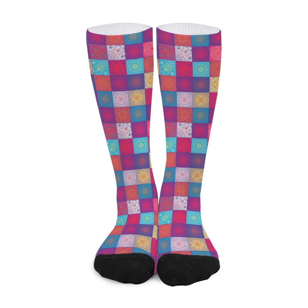 Boho Mandala Patchwork Pattern Print Long Socks