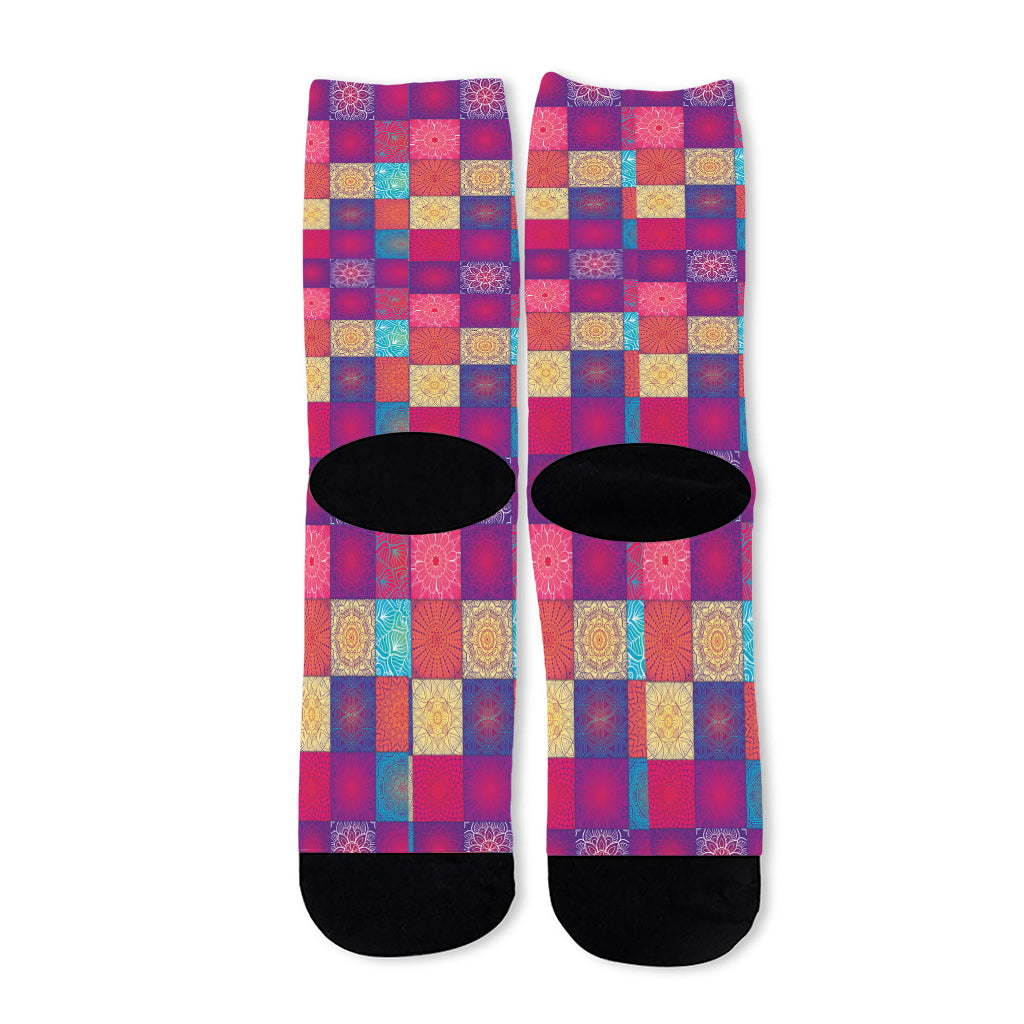 Boho Mandala Patchwork Pattern Print Long Socks