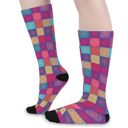 Boho Mandala Patchwork Pattern Print Long Socks