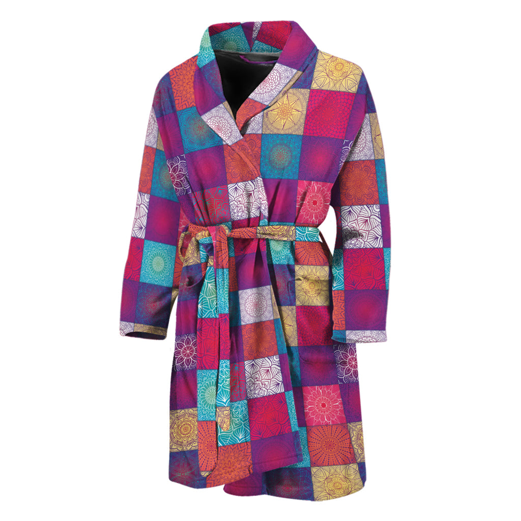 Boho Mandala Patchwork Pattern Print Men's Bathrobe