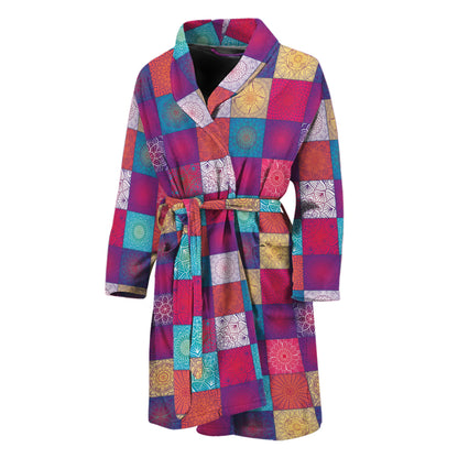 Boho Mandala Patchwork Pattern Print Men's Bathrobe