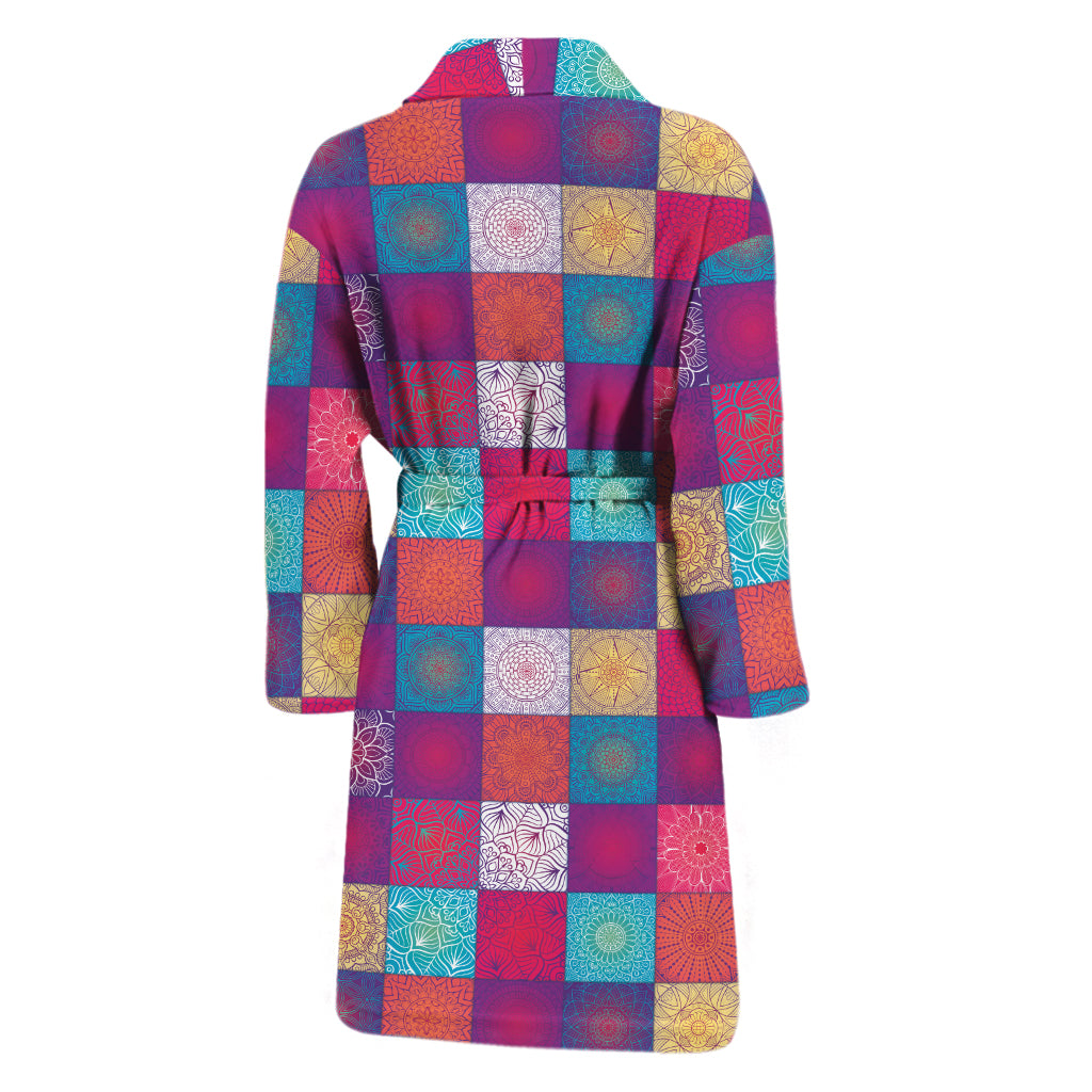 Boho Mandala Patchwork Pattern Print Men's Bathrobe