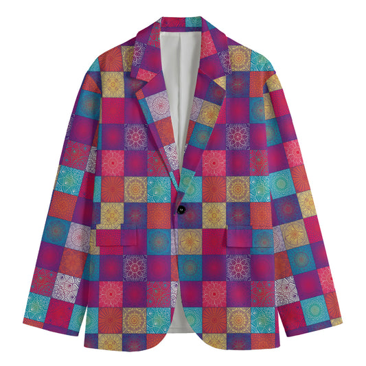 Boho Mandala Patchwork Pattern Print Men's Blazer