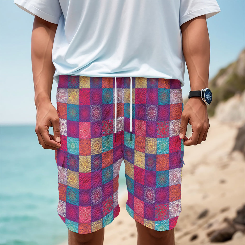 Boho Mandala Patchwork Pattern Print Men's Cargo Shorts