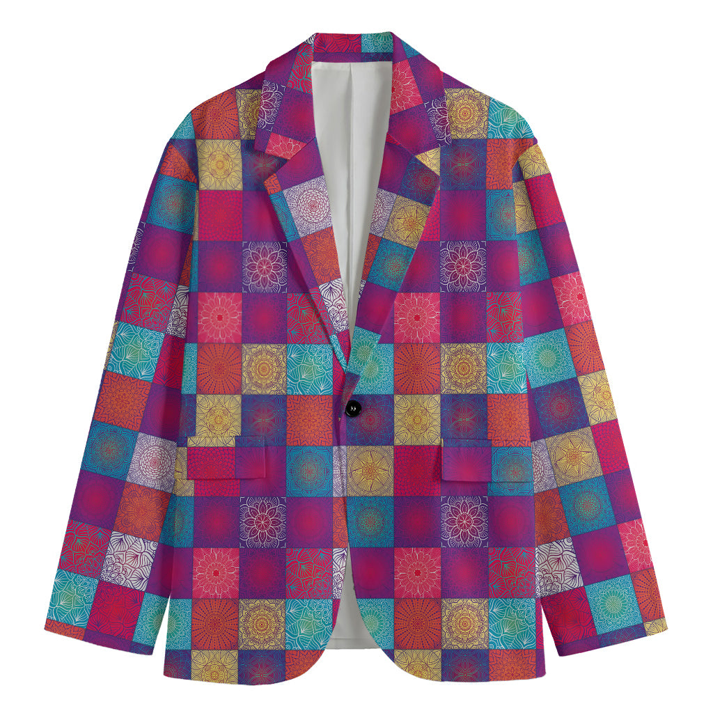 Boho Mandala Patchwork Pattern Print Men's Cotton Blazer