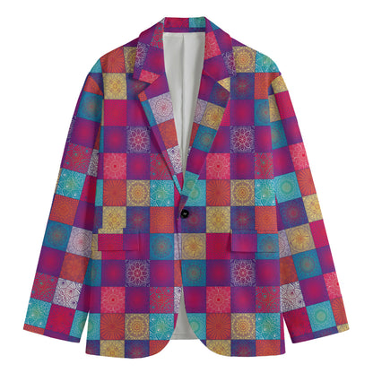 Boho Mandala Patchwork Pattern Print Men's Cotton Blazer