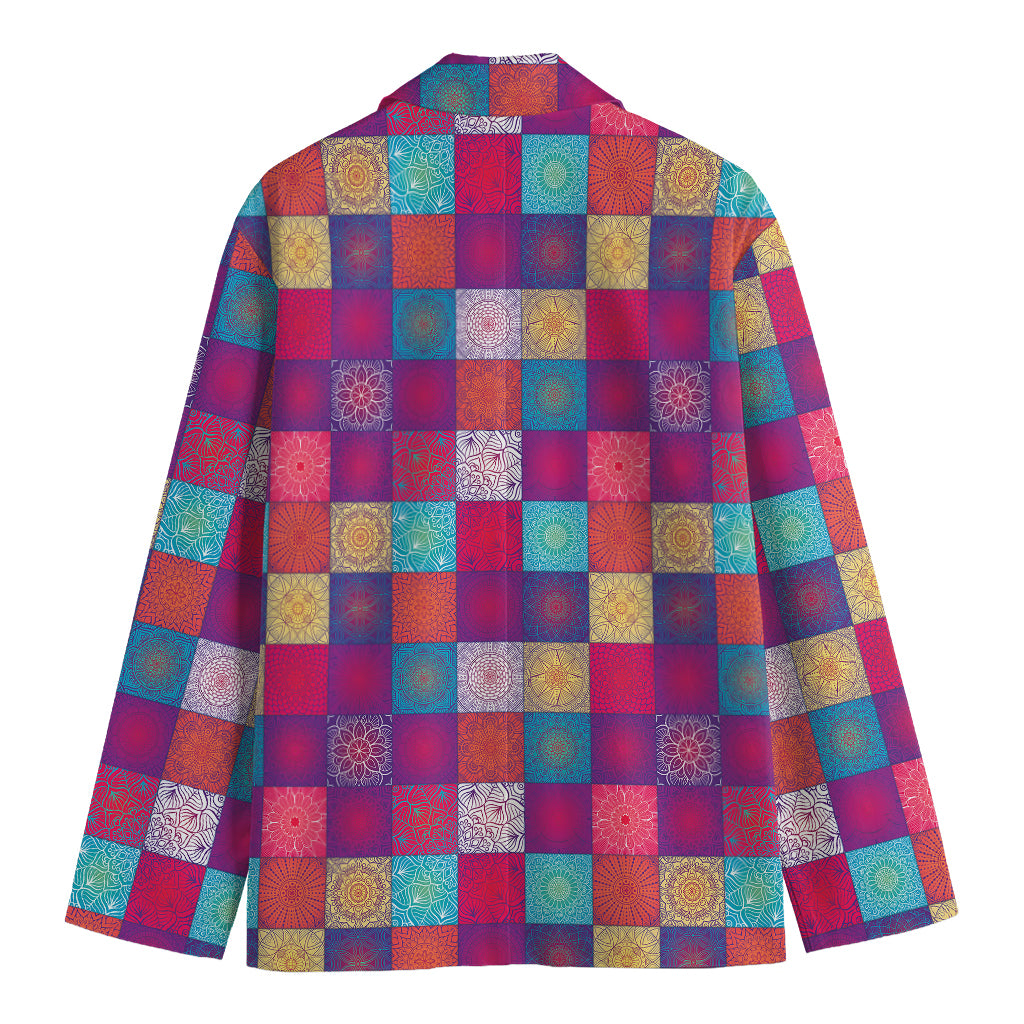 Boho Mandala Patchwork Pattern Print Men's Cotton Blazer