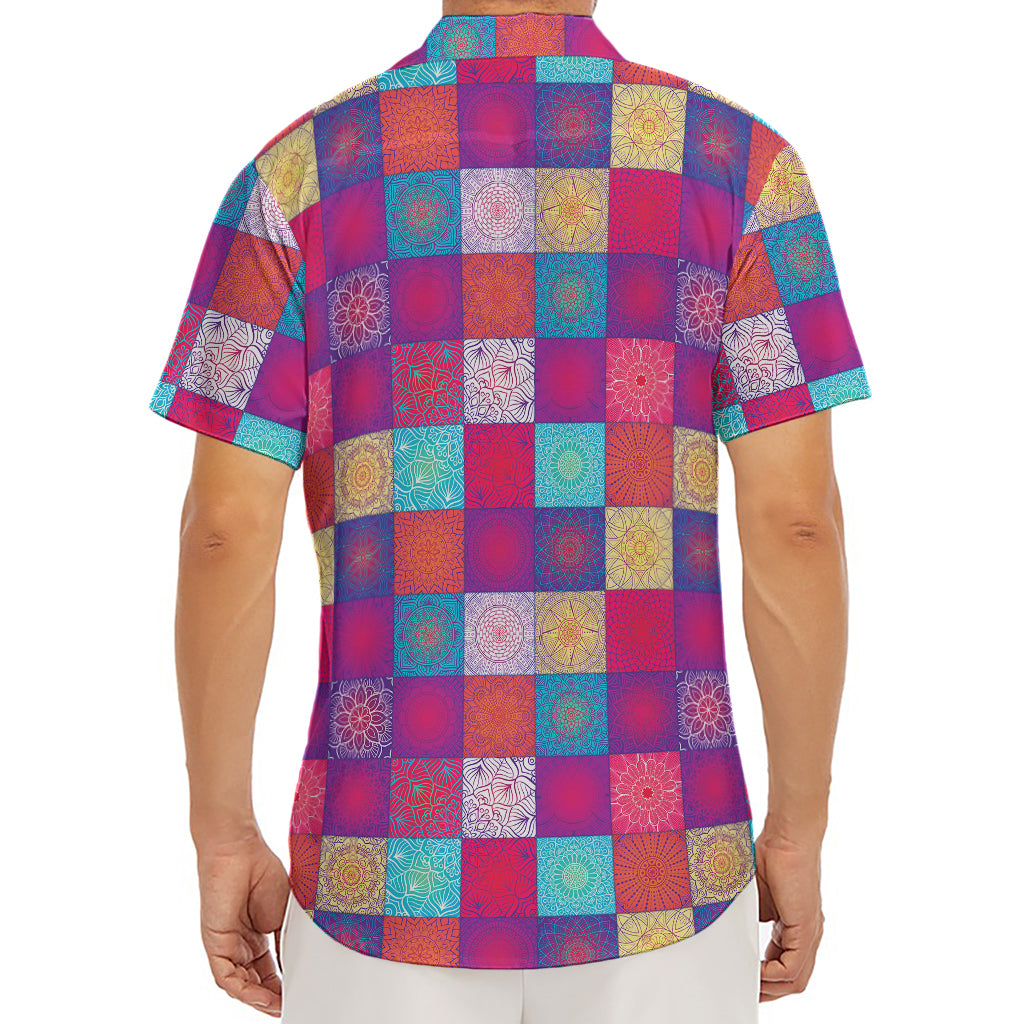 Boho Mandala Patchwork Pattern Print Men's Deep V-Neck Shirt