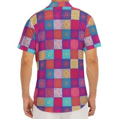 Boho Mandala Patchwork Pattern Print Men's Deep V-Neck Shirt