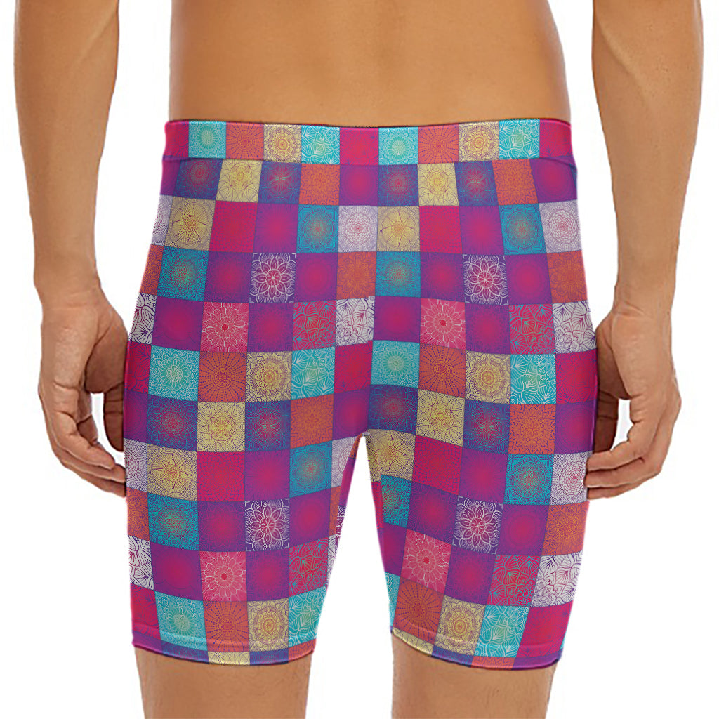 Boho Mandala Patchwork Pattern Print Men's Long Boxer Briefs