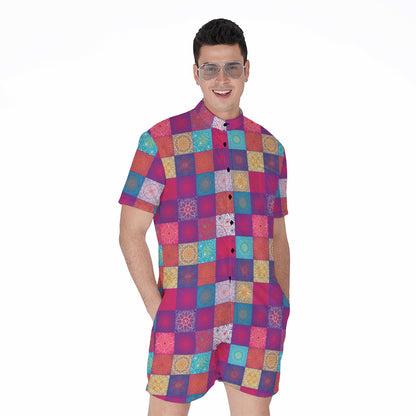 Boho Mandala Patchwork Pattern Print Men's Rompers