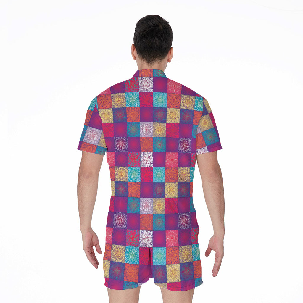 Boho Mandala Patchwork Pattern Print Men's Rompers