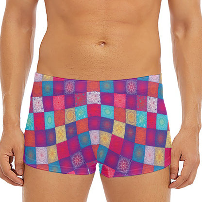 Boho Mandala Patchwork Pattern Print Men's Short Boxer Briefs