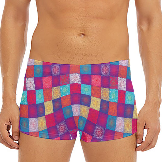 Boho Mandala Patchwork Pattern Print Men's Short Boxer Briefs
