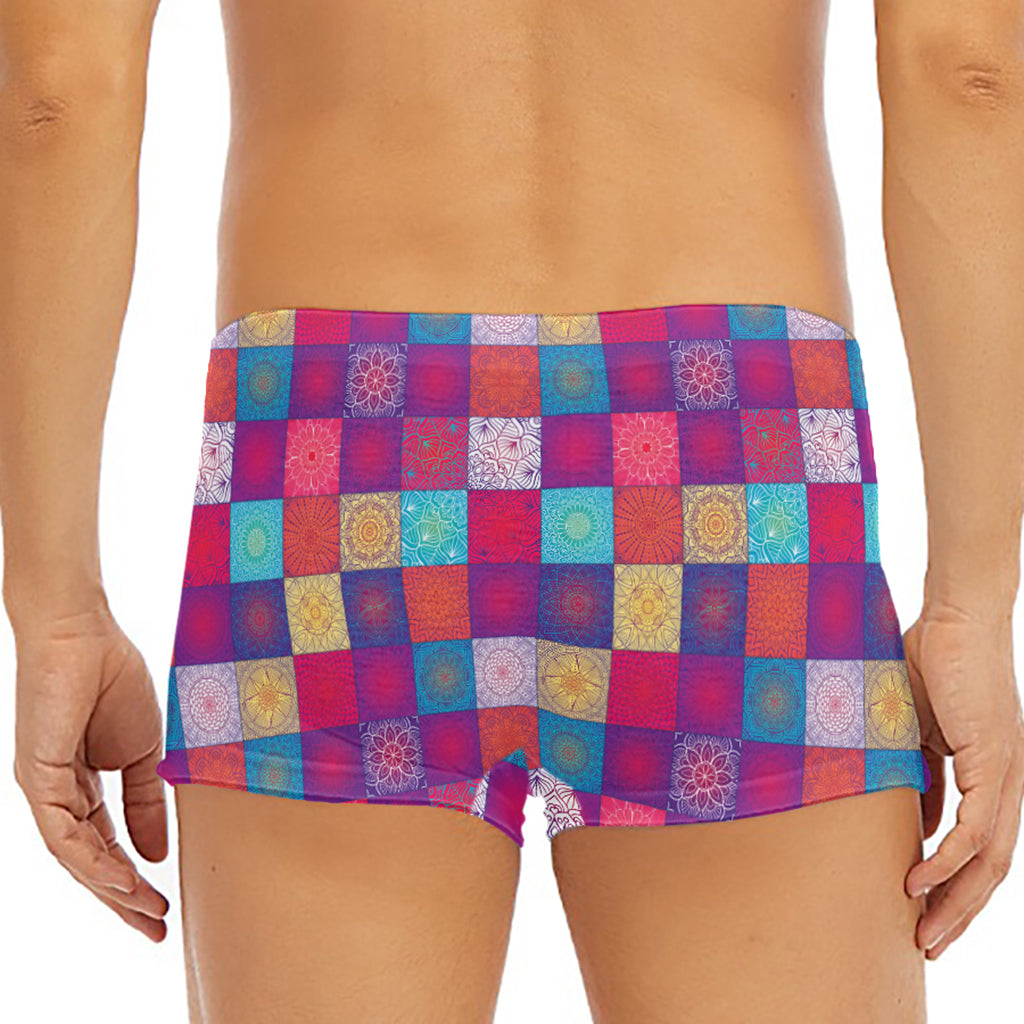 Boho Mandala Patchwork Pattern Print Men's Short Boxer Briefs