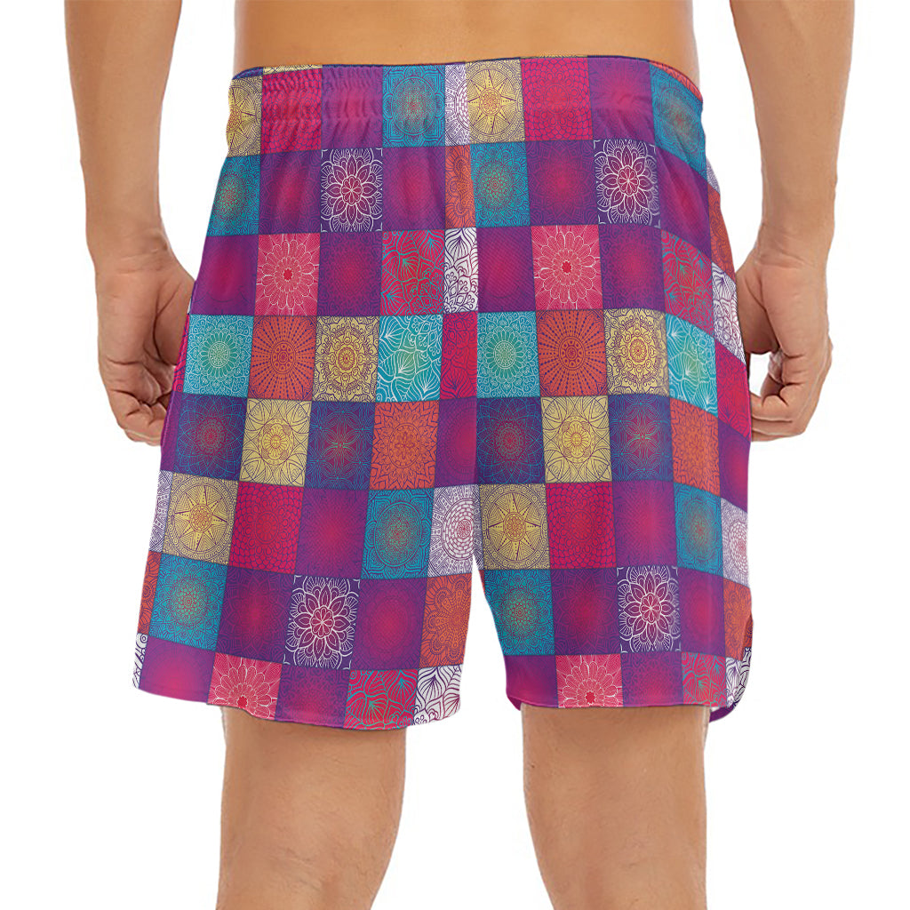 Boho Mandala Patchwork Pattern Print Men's Split Running Shorts