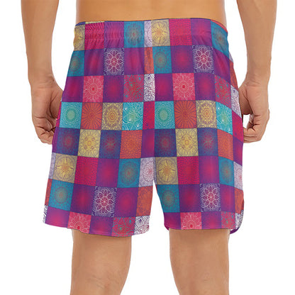 Boho Mandala Patchwork Pattern Print Men's Split Running Shorts
