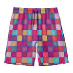 Boho Mandala Patchwork Pattern Print Men's Swim Trunks