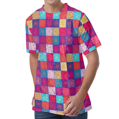 Boho Mandala Patchwork Pattern Print Men's Velvet T-Shirt