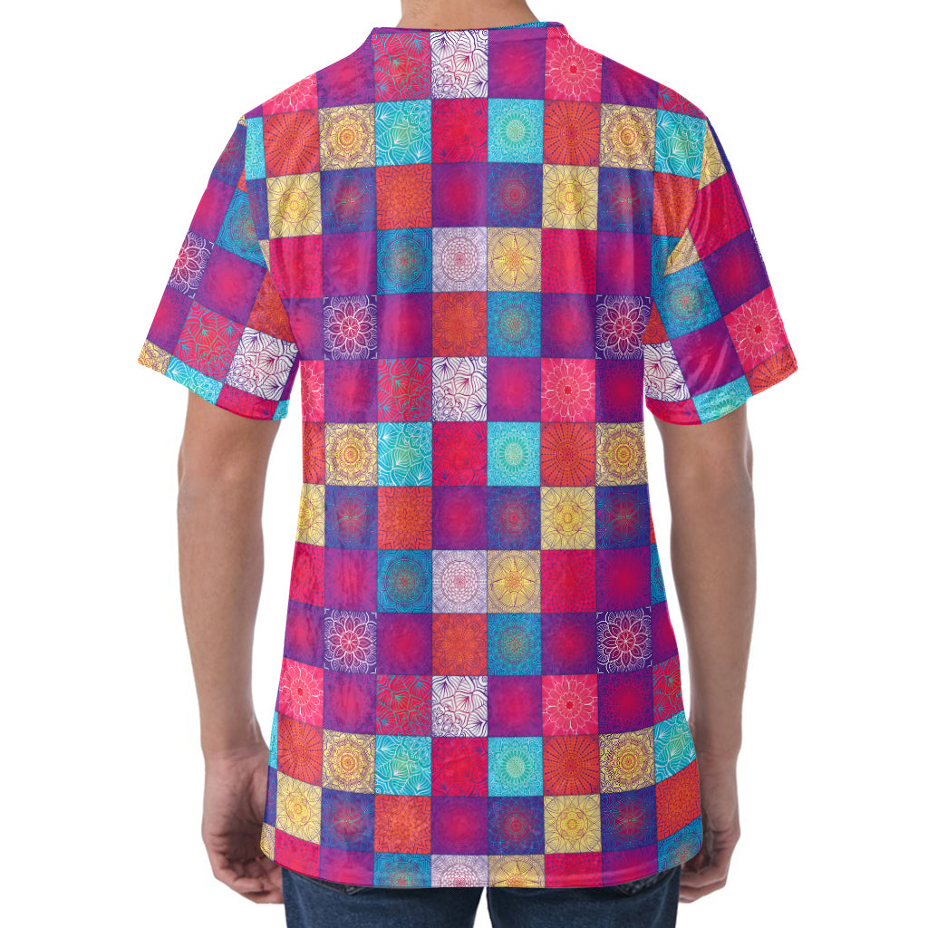 Boho Mandala Patchwork Pattern Print Men's Velvet T-Shirt