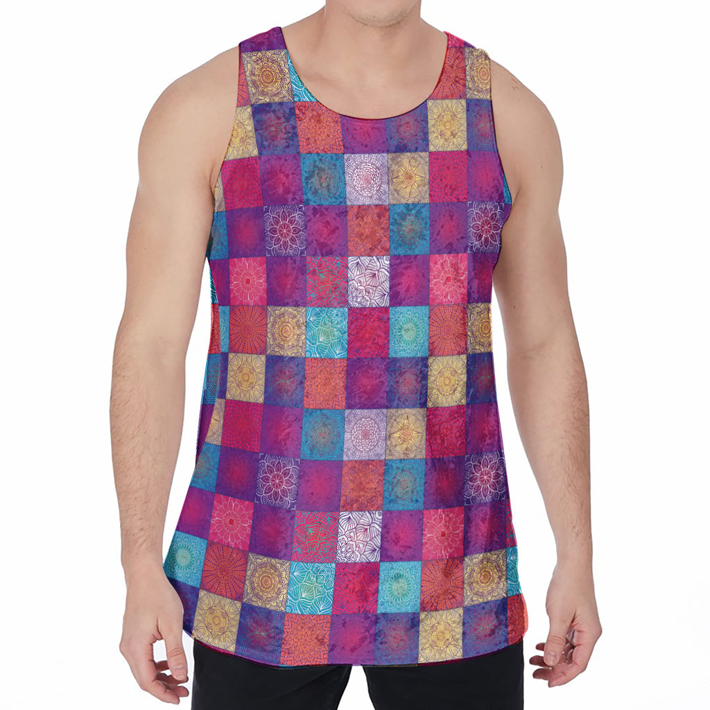 Boho Mandala Patchwork Pattern Print Men's Velvet Tank Top