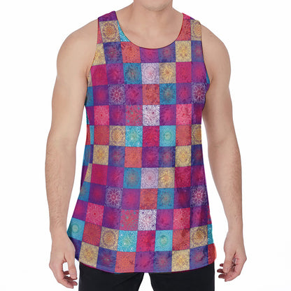 Boho Mandala Patchwork Pattern Print Men's Velvet Tank Top