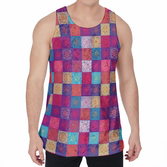 Boho Mandala Patchwork Pattern Print Men's Velvet Tank Top