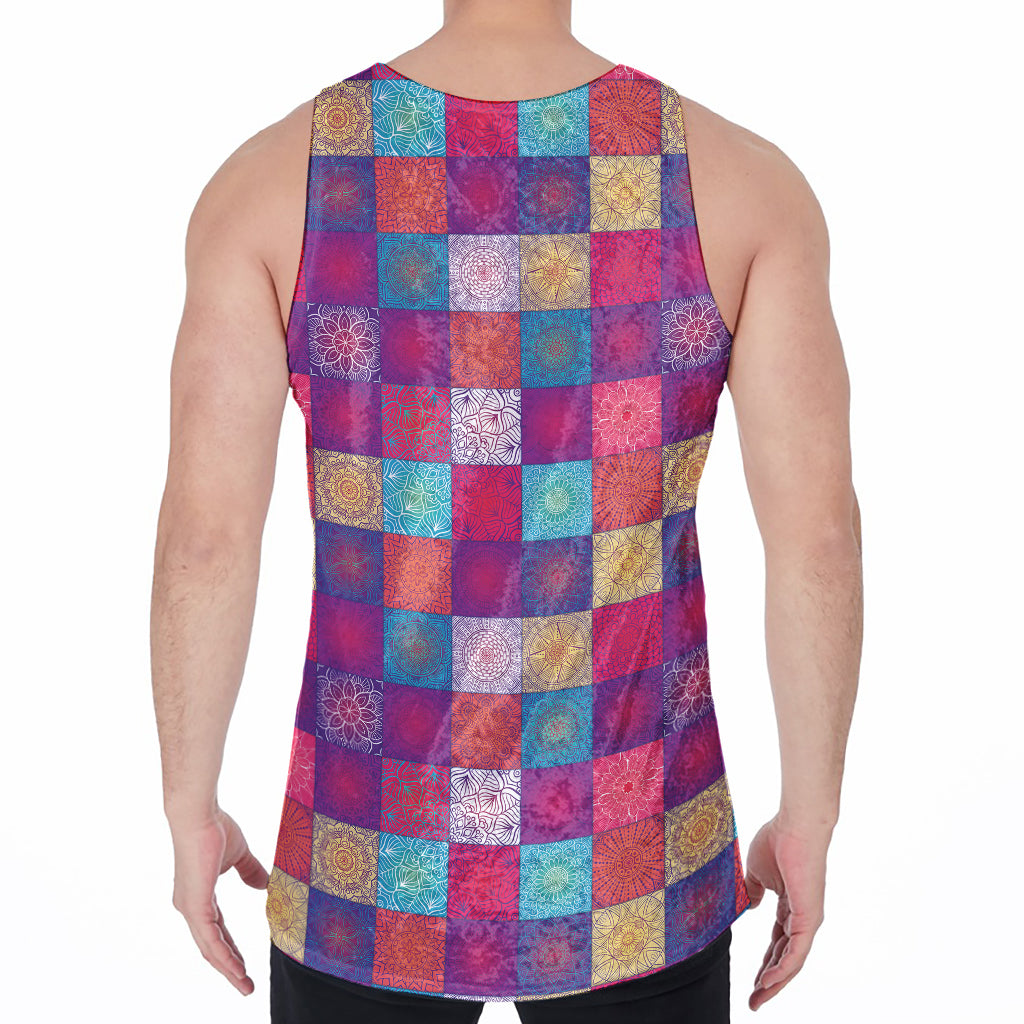 Boho Mandala Patchwork Pattern Print Men's Velvet Tank Top