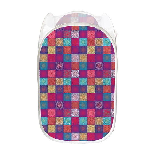 Boho Mandala Patchwork Pattern Print Mesh Laundry Hamper