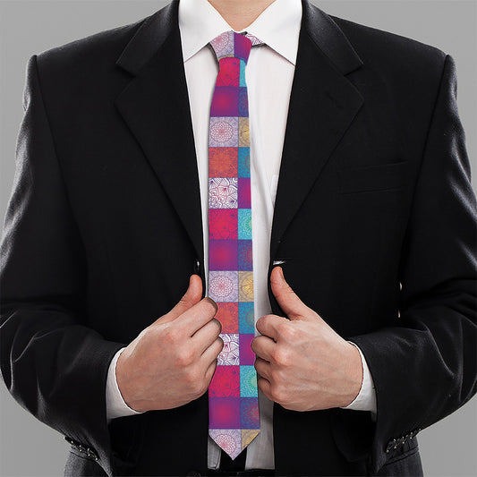 Boho Mandala Patchwork Pattern Print Necktie