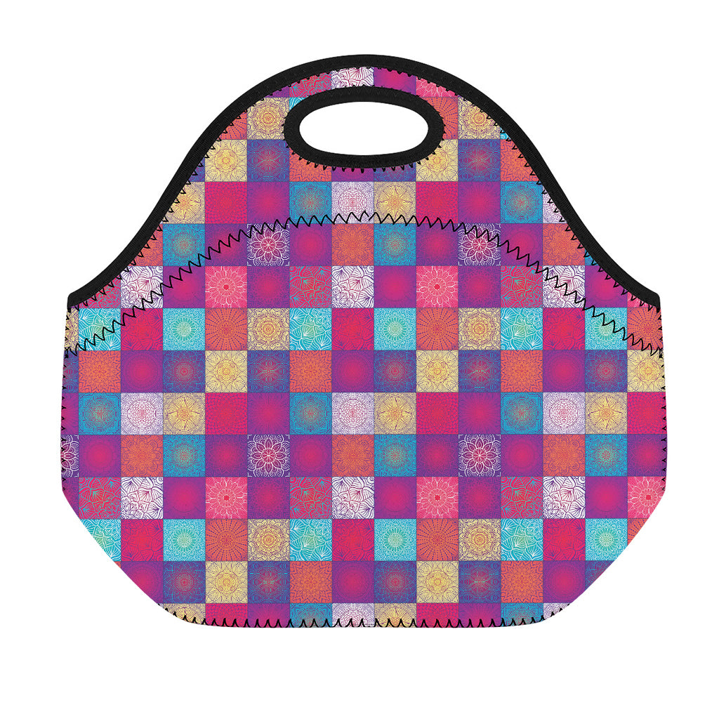 Boho Mandala Patchwork Pattern Print Neoprene Lunch Bag