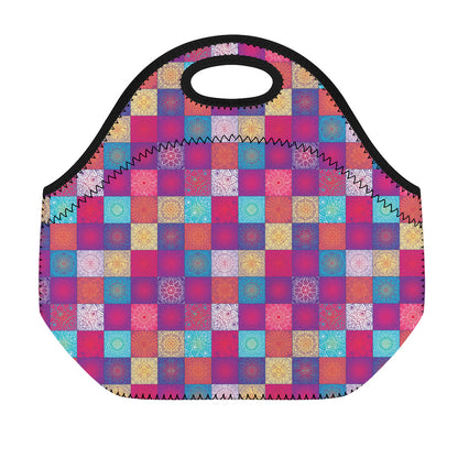 Boho Mandala Patchwork Pattern Print Neoprene Lunch Bag
