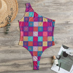 Boho Mandala Patchwork Pattern Print One Shoulder Bodysuit