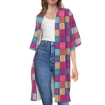 Boho Mandala Patchwork Pattern Print Open Front Beach Cover Up